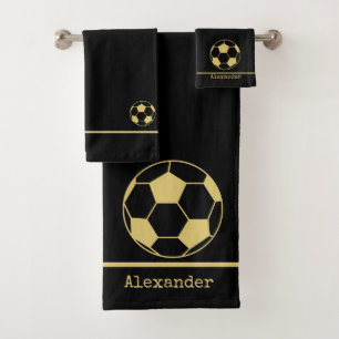 Monogram naam Soccer Football Gold Black Bad Handdoek