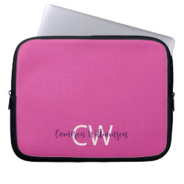 Monogram naam Sophisticated Solid Vibrant Pink Laptop Sleeve