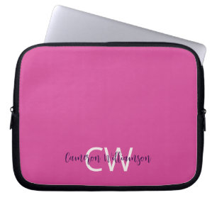 Monogram naam Sophisticated Solid Vibrant Pink Laptop Sleeve