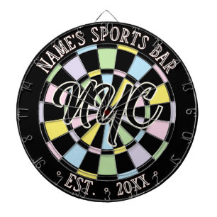 Monogram & Naam Sportbar, Zwart & Pastelkleuren Dartbord