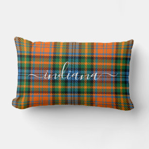 Monogram Naam Spuit Oranje Groen Tartan Kussen