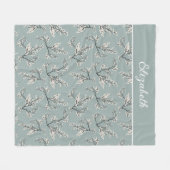 Monogram Naam Stof Blauw Witte Bloem Botanisch Fleece Deken (Voorkant (Horizontaal))