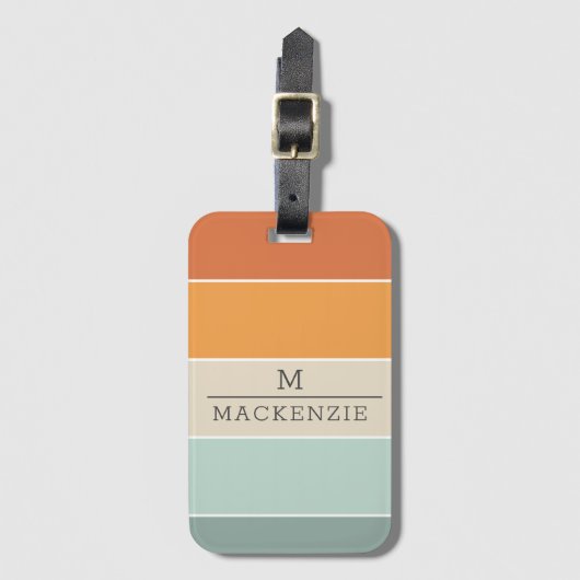 Monogram Naam Streep Roze Blauw Koraal Teal Bagagelabel (Voorkant (verticaal))