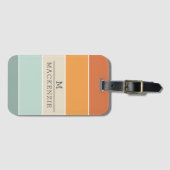 Monogram Naam Streep Roze Blauw Koraal Teal Bagagelabel (Voorkant (horizontaal))