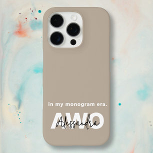Monogram Naam Taupe Tan Beige Wit Zwart Minimaal iPhone 16 Pro Hoesje