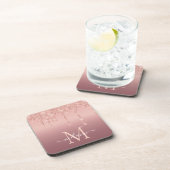 Monogram Naam Tekst Roos Gold Blush Glitter Bier Onderzetter (Rechterzijde)