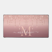 Monogram Naam Tekst Roos Gold Blush Glitter Bureaumat (Voorkant)
