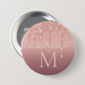 Monogram Naam Tekst Roos Gold Blush Glitter Button (Voorkant /achterkant)
