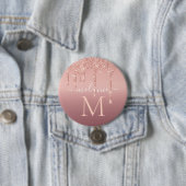 Monogram Naam Tekst Roos Gold Blush Glitter Button (In situ)