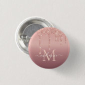 Monogram Naam Tekst Roos Gold Blush Glitter Button (Voorkant /achterkant)