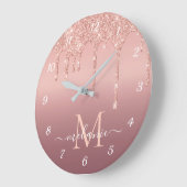 Monogram Naam Tekst Roos Gold Blush Glitter Clock Grote Klok (Hoek)