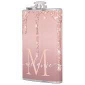 Monogram Naam Tekst Roos Gold Blush Glitter Fles Heupfles (Links)