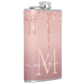 Monogram Naam Tekst Roos Gold Blush Glitter Fles Heupfles (Rechts)