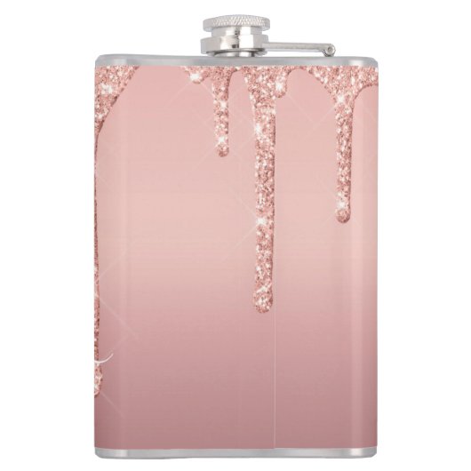 Monogram Naam Tekst Roos Gold Blush Glitter Fles Heupfles (Achterkant)