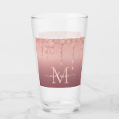 Monogram Naam Tekst Roos Gold Blush Glitter Glass Glas (Voorkant)