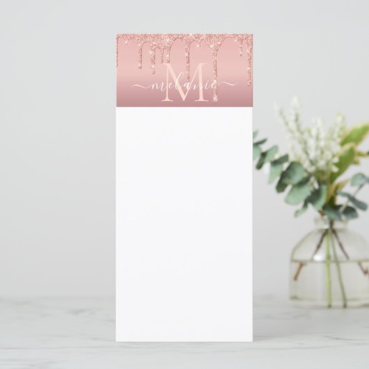 Monogram Naam Tekst Roos Gold Blush Glitter Menu (Staand voorkant)