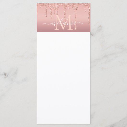 Monogram Naam Tekst Roos Gold Blush Glitter Menu (Voorkant)