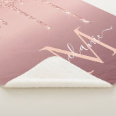 Monogram Naam Tekst Roos Gold Blush Glitter Sherpa Deken (3/4)
