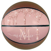 Monogram Naam Tekst Roos Gold Blush Glitter Sparkl Basketbal (Voorkant)