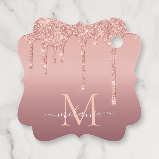 Monogram Naam Tekst Roos Gold Blush Glitter Sparkl Bedankjes Labels (Achterkant)