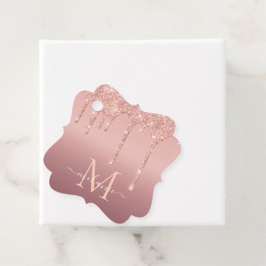 Monogram Naam Tekst Roos Gold Blush Glitter Sparkl Bedankjes Labels (In situ)