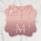 Monogram Naam Tekst Roos Gold Blush Glitter Sparkl Bedankjes Labels (Voorkant)