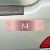 Monogram Naam Tekst Roos Gold Blush Glitter Sparkl Bumpersticker (Op auto)