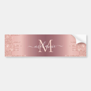 Monogram Naam Tekst Roos Gold Blush Glitter Sparkl Bumpersticker