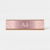 Monogram Naam Tekst Roos Gold Blush Glitter Sparkl Bureau Naambordje (Voorkant)