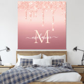 Monogram Naam Tekst Roos Gold Blush Glitter Sparkl Canvas Afdruk (Insitu (Slaapkamer))