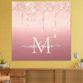 Monogram Naam Tekst Roos Gold Blush Glitter Sparkl Canvas Afdruk (Insitu (Woonkamer))