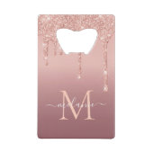 Monogram Naam Tekst Roos Gold Blush Glitter Sparkl Creditkaart Flessenopener (Voorkant)