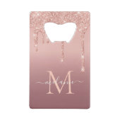 Monogram Naam Tekst Roos Gold Blush Glitter Sparkl Creditkaart Flessenopener (Achterkant)