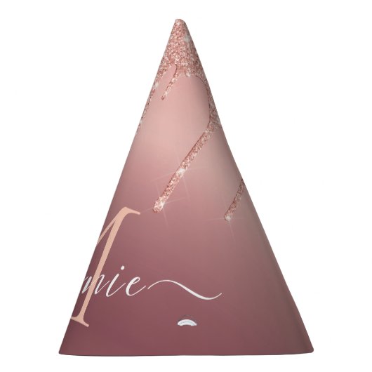 Monogram Naam Tekst Roos Gold Blush Glitter Sparkl Feesthoedjes (Rechts)