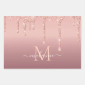 Monogram Naam Tekst Roos Gold Blush Glitter Sparkl Inpakpapier Vel (Voorkant)