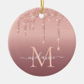Monogram Naam Tekst Roos Gold Blush Glitter Sparkl Keramisch Ornament (Voorkant)