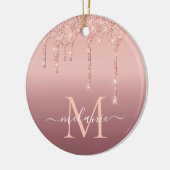 Monogram Naam Tekst Roos Gold Blush Glitter Sparkl Keramisch Ornament (Links)