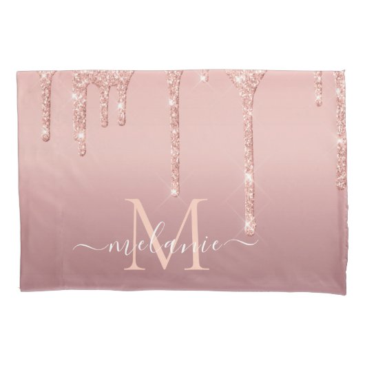 Monogram Naam Tekst Roos Gold Blush Glitter Sparkl Kussensloop (Voorkant)