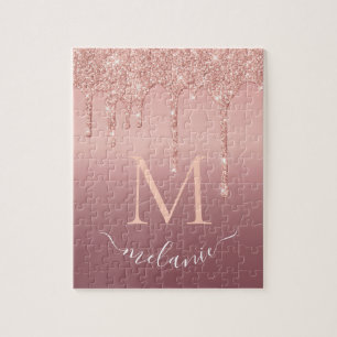 Monogram Naam Tekst Roos Gold Blush Glitter Sparkl Legpuzzel