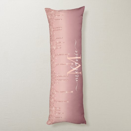 Monogram Naam Tekst Roos Gold Blush Glitter Sparkl Lichaamskussen (Achterkant (Verticaal))
