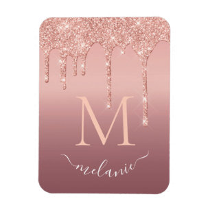 Monogram Naam Tekst Roos Gold Blush Glitter Sparkl Magneet