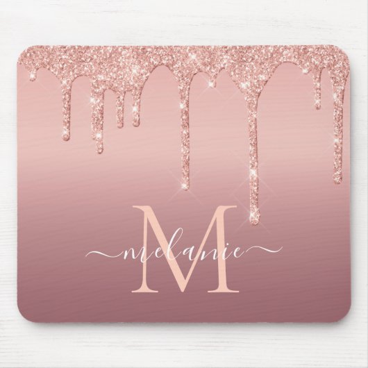 Monogram Naam Tekst Roos Gold Blush Glitter Sparkl Muismat (Voorkant)