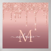 Monogram Naam Tekst Roos Gold Blush Glitter Sparkl Poster (Voorkant)