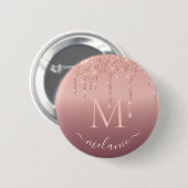 Monogram Naam Tekst Roos Gold Blush Glitter Sparkl Ronde Button 5,7 Cm (Voorkant /achterkant)