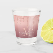 Monogram Naam Tekst Roos Gold Blush Glitter Sparkl Shot Glas (Voorkant)