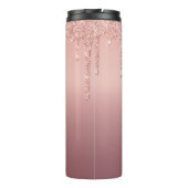 Monogram Naam Tekst Roos Gold Blush Glitter Thermosbeker (Achterkant)