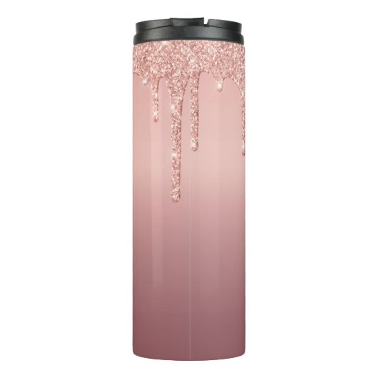 Monogram Naam Tekst Roos Gold Blush Glitter Thermosbeker (Achterkant)