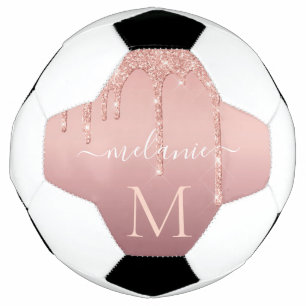Monogram Naam Tekst Roos Gold Blush Glitter Voetbal