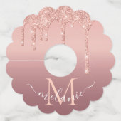 Monogram Naam Tekst Roos Gold Blush Glitter Wijnglaslabel (Achterkant)