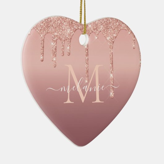 Monogram Naam Tekst Roos Gold Blush Sparkle Keramisch Ornament (Rechts)